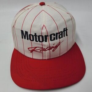 Vintage Motorcraft Racing Hat Snapback Pinstripes White Red Green Brim NASCAR